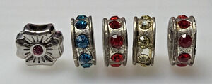Vtg Lot of 5 Rhinestone Spacer Beads Floral Silver